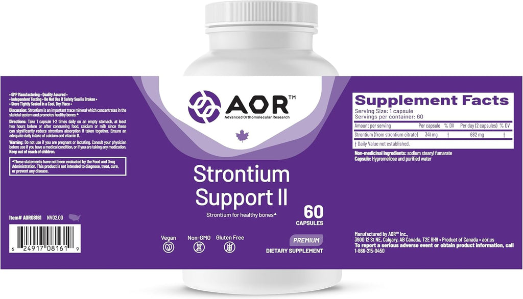 AOR Strontium Support II 341mg, 60 Cápsulas Veganas - Citrato de Estroncio para la Estructura Ósea