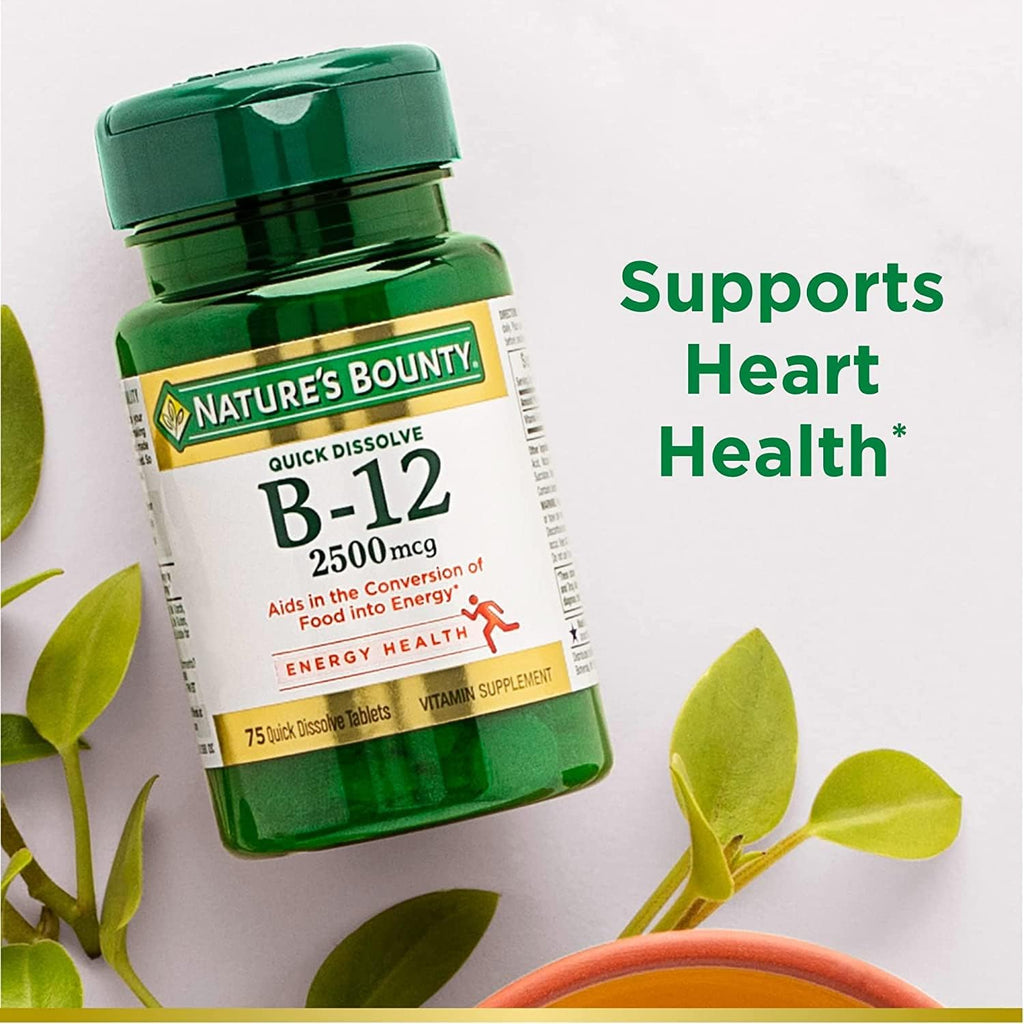 Nature's Bounty Vitamina B12 2500 mcg, 75 Comprimidos de Disolución Rápida (Paquete de 2)