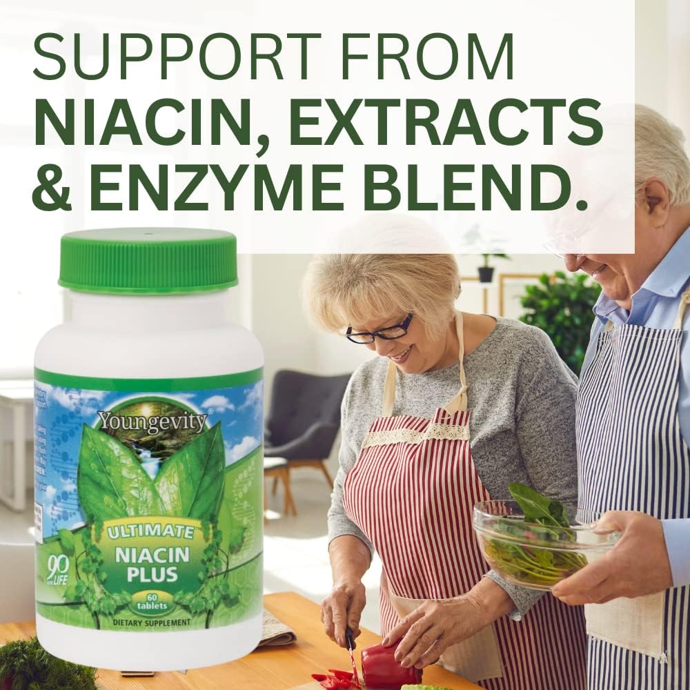Youngevity Ultimate Niacin Plus™ 500 mg con Mezcla Exclusiva de Corteza de Arjuna, Bayas de Espino y Nattokinasa - 60 Comprimidos