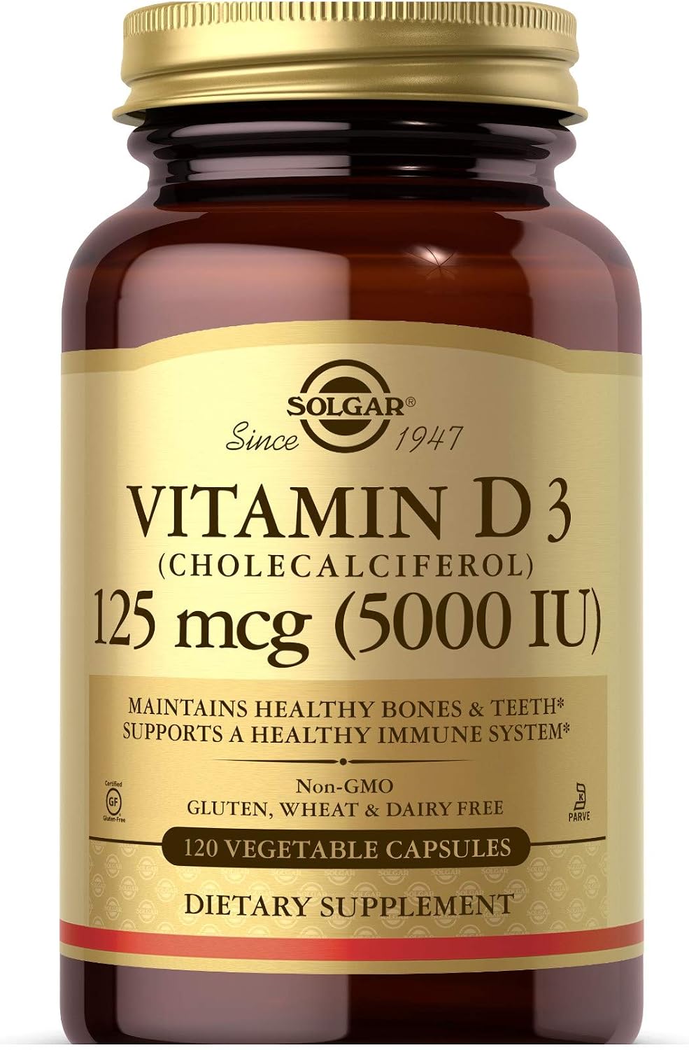 Solgar Vitamina D3 (Colecalciferol) 5000 IU, 120 Cápsulas Vegetales