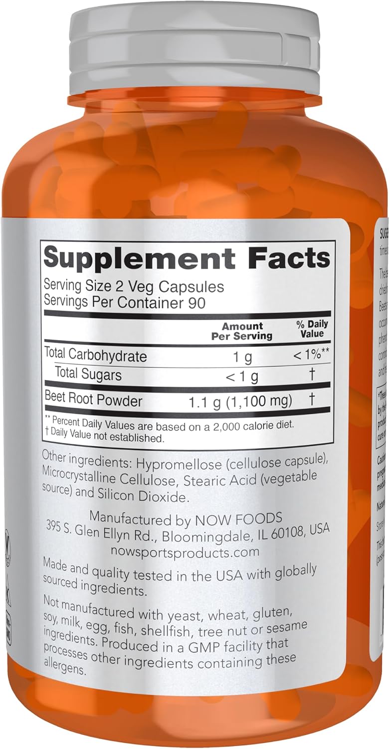 NOW Foods Sports Remolacha 550 mg - 180 Cápsulas Vegetales