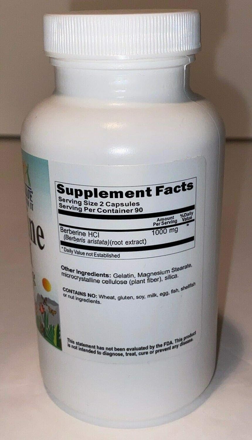 Pure, High-Potency Berberine; 1000mg per Serving; 180 Capsules