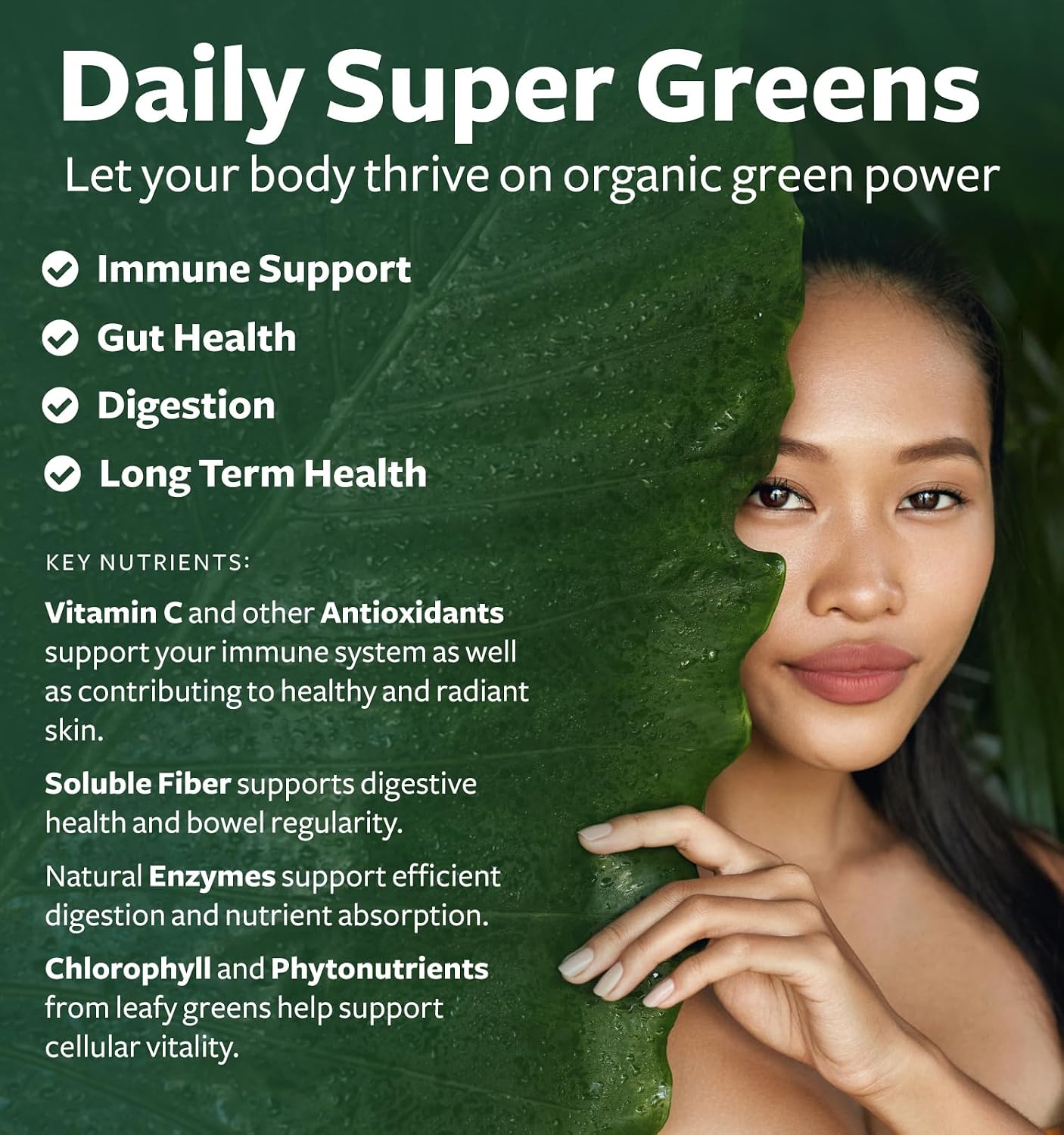 USDA Organic Super Greens Supplement - 28 Superalimentos Orgánicos en Comprimidos - Vegano y Non-GMO - Healths Harmony