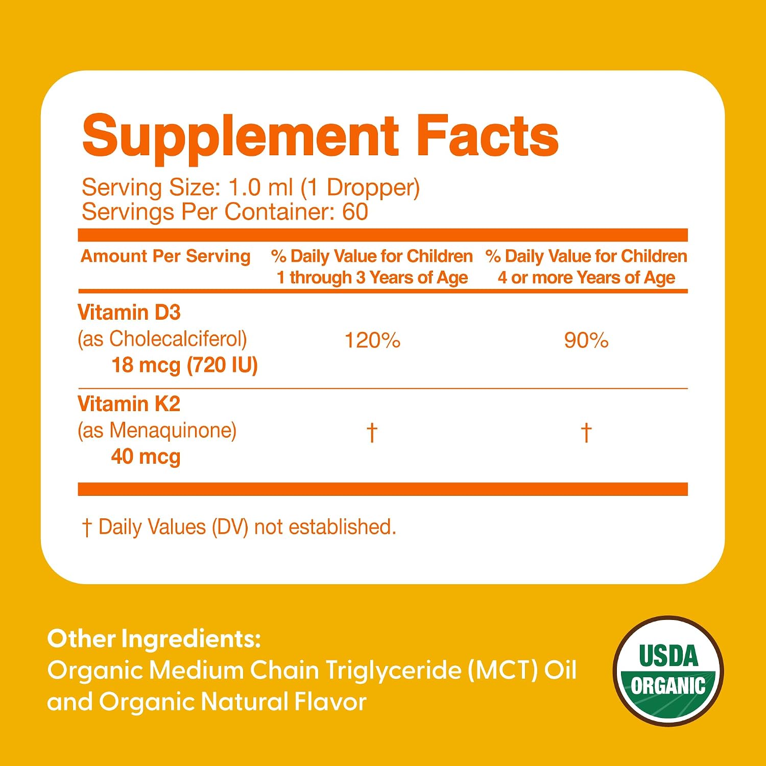 Feel Great USDA Organic Liquid Vitamin D Drops for Infants & Toddlers (2 oz) w/ K2 for Absorption