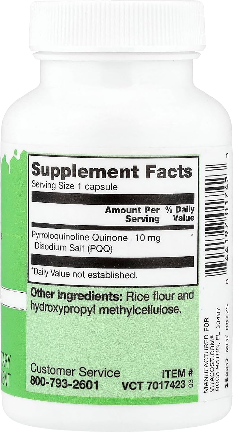Vitacost PQQ, 10 mg, 30 Cápsulas Vegetales