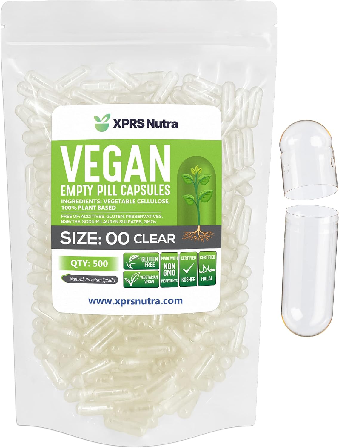 XPRS Nutra Cápsulas Vacías Tamaño 00 - 500 Unidades - Cápsulas Vegetarianas Transparentes