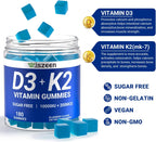 Wiszeen Gominolas de Vitamina D3 y K2 Sin Azúcar - 10000 UI D3 + 200 mcg K2 MK-7 con Calcio, Magnesio y B12