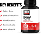 Force Factor L-Tirosina 500 mg, 120 Cápsulas – Suplemento de Aminoácido en Forma Libre