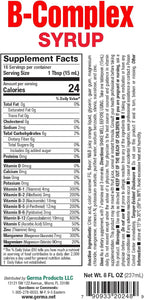 Germa Jarabe Complejo B - Suplemento de Vitaminas B, Sin Azúcar, Sabor Naranja, 237 ml