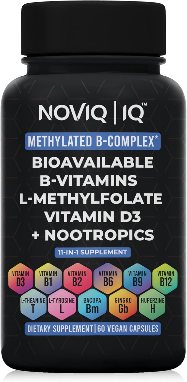 Complejo B Metilado 11-en-1: 680mcg L-Metilfolato (5-MTHF), Tiamina (B1), Riboflavina (B2), Piridoxal (B6), Metilcobalamina (B12) - Vitamina D3 + Nootrópicos - 1,100mg+ por ración - 60 Cápsulas