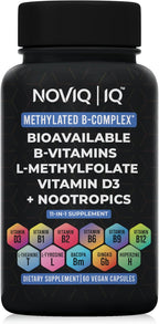 Complejo B Metilado 11-en-1: 680mcg L-Metilfolato (5-MTHF), Tiamina (B1), Riboflavina (B2), Piridoxal (B6), Metilcobalamina (B12) - Vitamina D3 + Nootrópicos - 1,100mg+ por ración - 60 Cápsulas