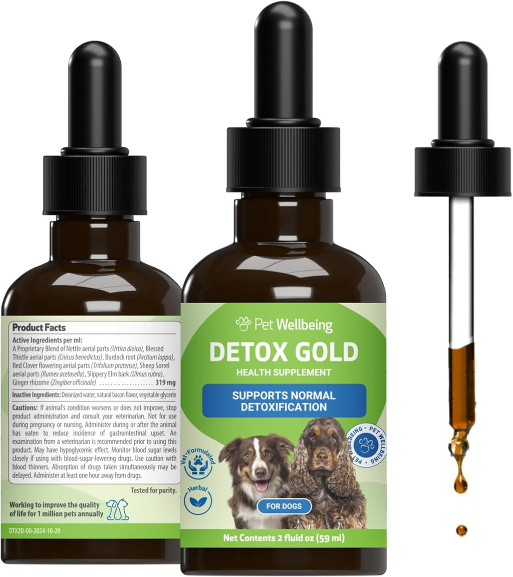 Pet Wellbeing Detox Gold para Perros y Gatos - Suplemento Herbal de Desintoxicación y Apoyo Inmunitario - 118 ml