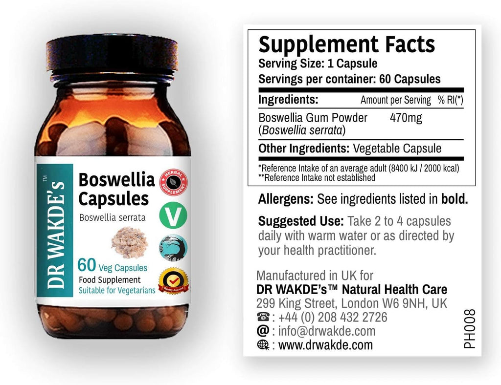 DR WAKDE'S Cápsulas de Boswellia (Salai Guggul, Shallaki) - 60 Cápsulas Vegetales