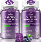 OALSE Gomitas de Calcio Magnesio Zinc con Vitamina D3 y K2 | Glicinato de Magnesio | Sin Azúcar | Sabor Arándano