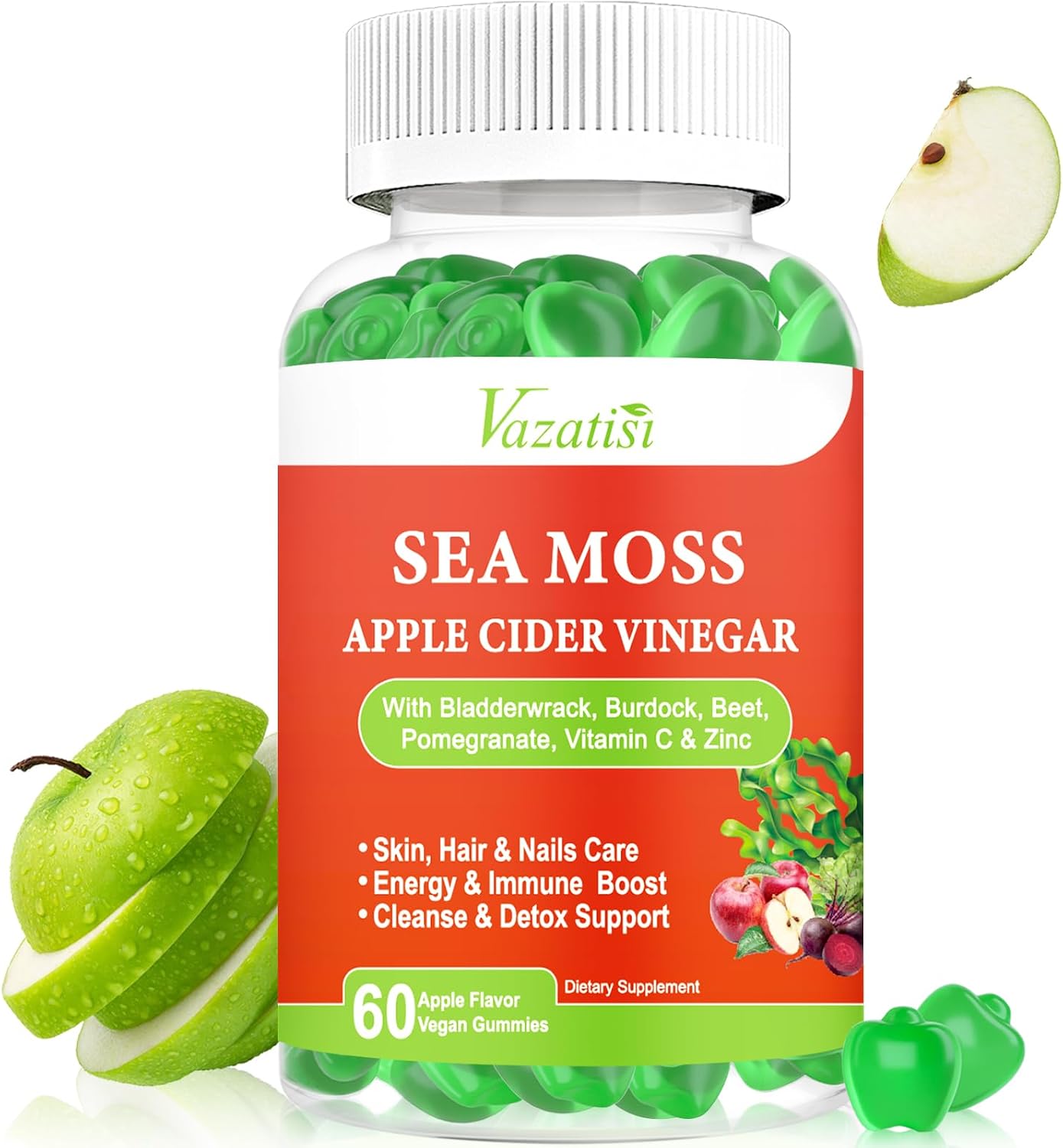 Gominolas de Vinagre de Manzana con Musgo de Mar, Vitamina C y Zinc | Vazatisi | 60 Gominolas