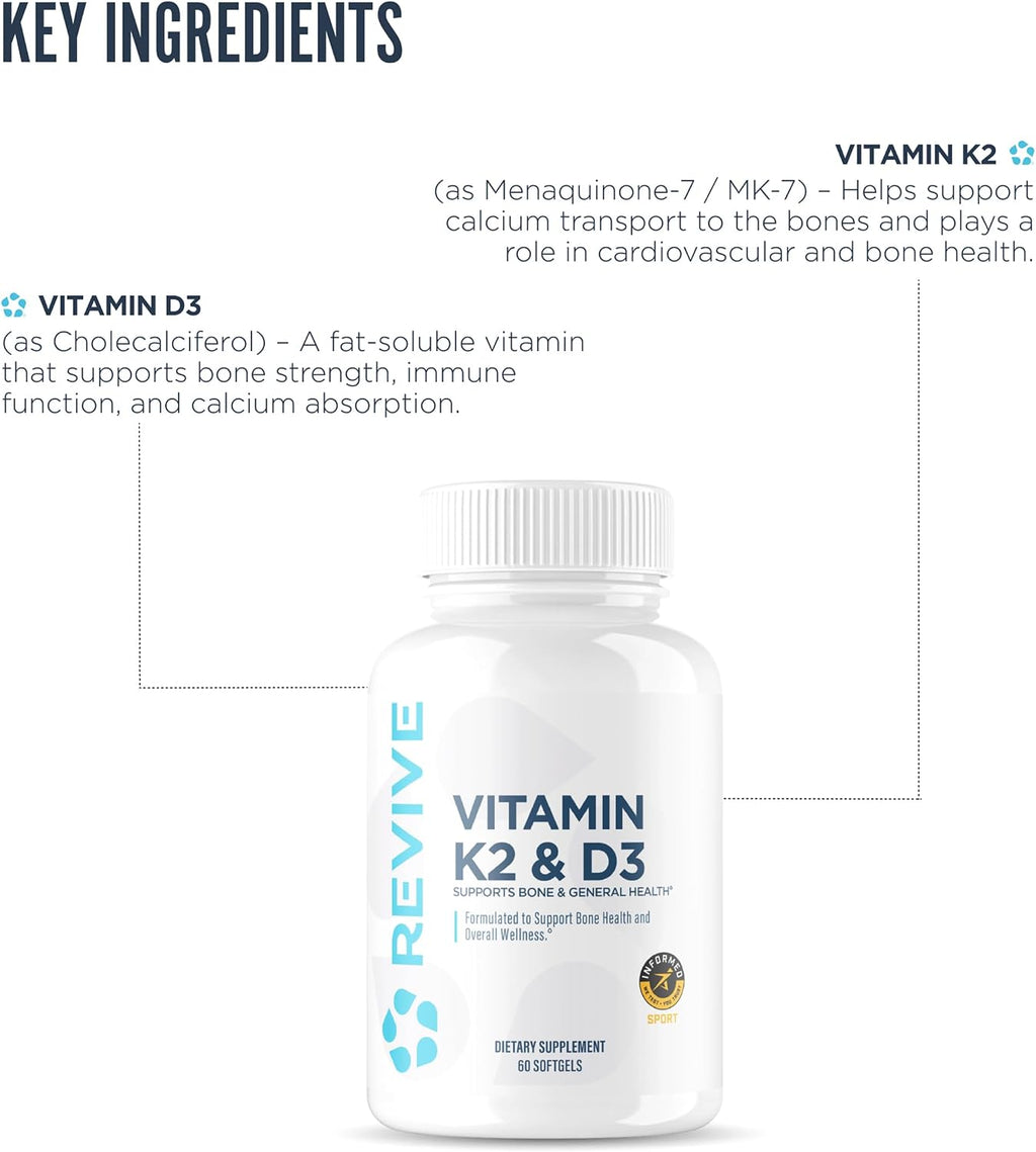 REVIVE MD Vitamina D3 y K2 5000 UI - Complemento para Mujeres y Hombres