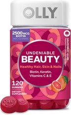 OLLY Undeniable Beauty Gominolas para Cabello, Piel y Uñas - Con Biotina 2500mcg, Keratina y Vitamina C - Sabor a Pomelo - 120 Unidades