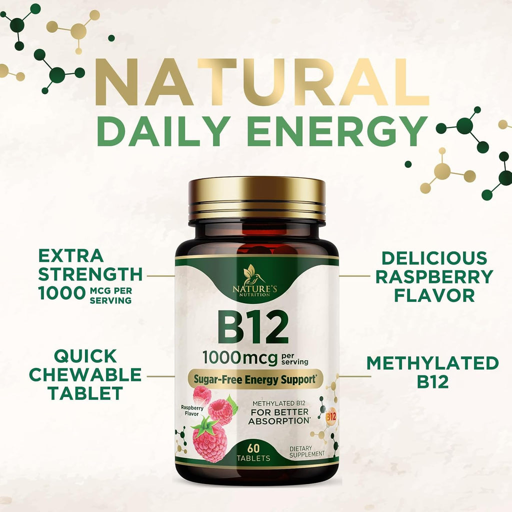 Vitamina B12 1000 mcg Metilcobalamina Comprimidos Masticables - Nature's Nutrition