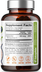 biophix Vitamina K2 MK-7 300mcg, 60 Cápsulas Veganas