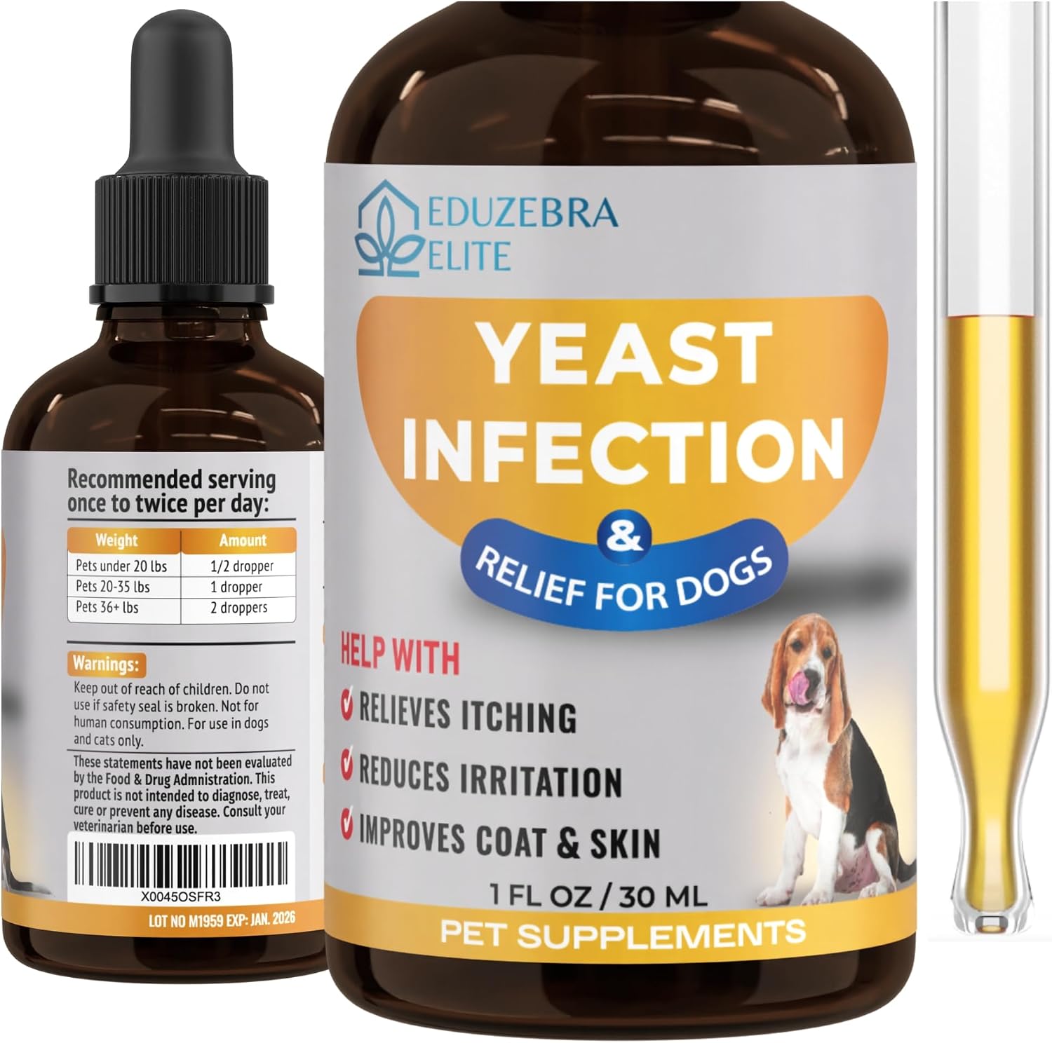Tratamiento para infecciones por levaduras en perros - Alivio del picor y la irritación - Fórmula líquida de EDUZEBRA