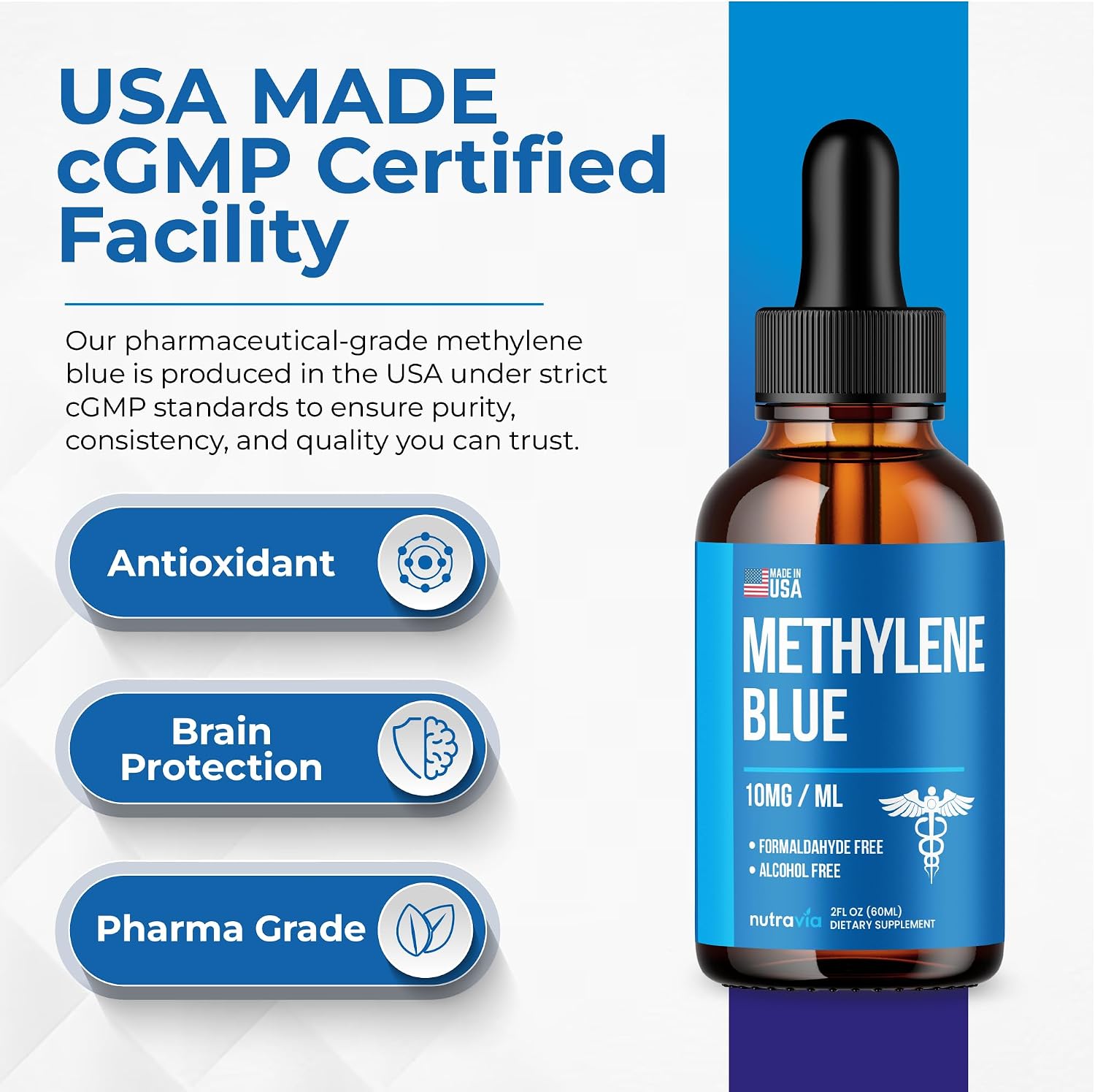Azul de Metileno Gotas 1% Grado USP - Suplemento para Humanos (60 ml)