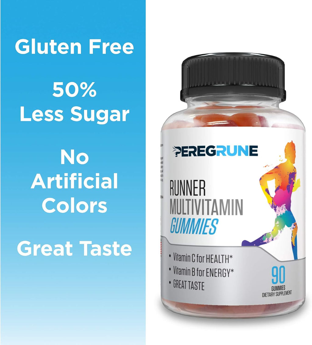 PEREGRUNE Runner Multivitamin Gummies - Gominolas Multivitamínicas para Corredores con Vitaminas A, C, D, E y Complejo B - 50% Menos Azúcar