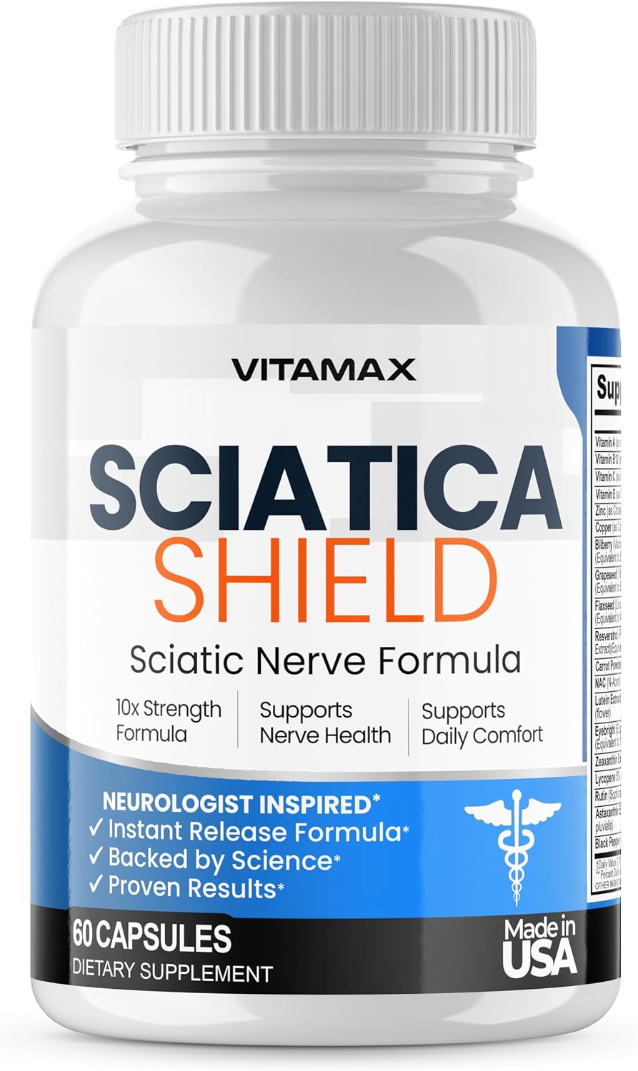 Sciatic Nerve Health Support Supplement – Fórmula Avanzada 10x con Ácido Alfa Lipoico, Ácido Fólico, Cúrcuma, Glucosamina, MSM y Complejo Vitamínico B – 60 Cápsulas
