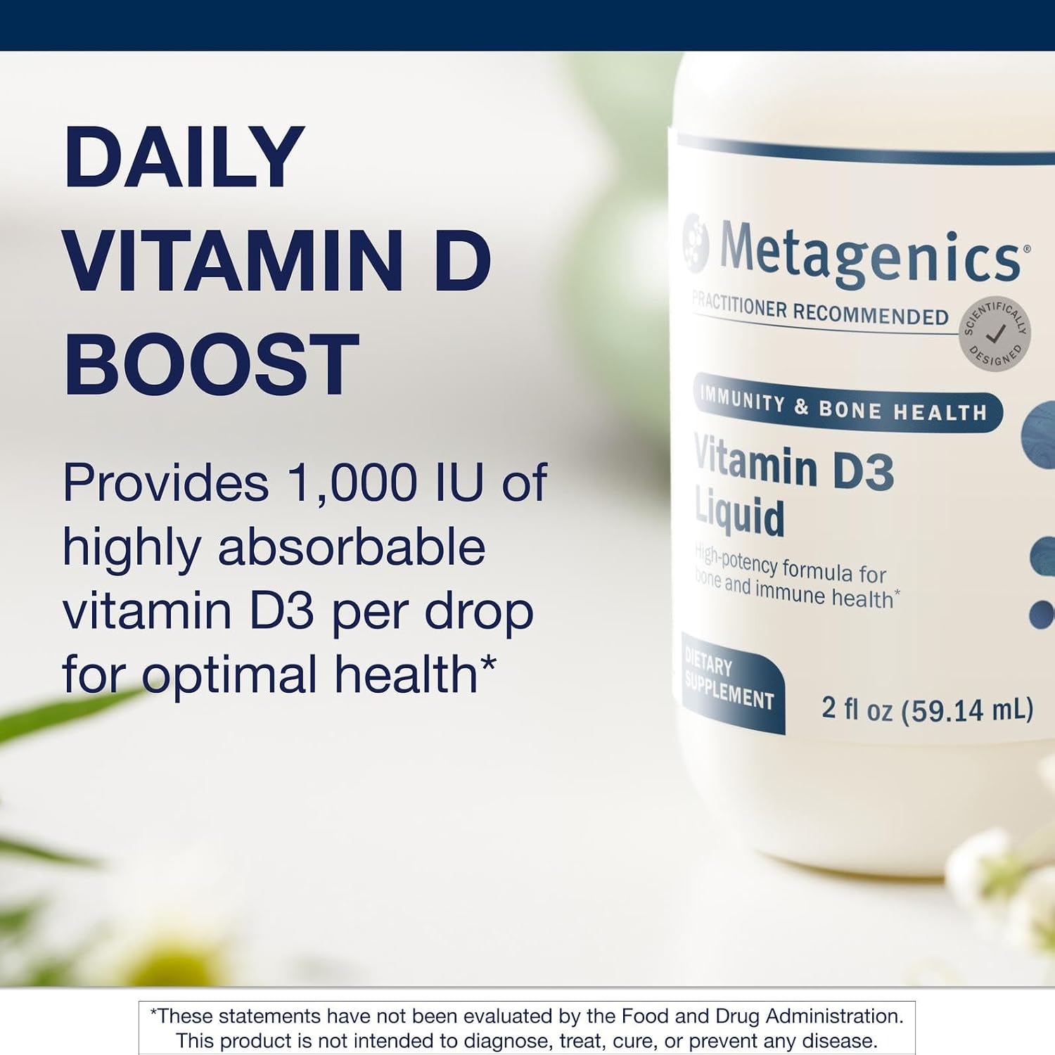 Metagenics Liquid Vitamin D3 - High Absorption - Bone & Immunity Supplement - 2 fl oz (59 ml) - 2,275 Doses