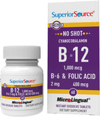 Superior Source No Shot Vitamina B12 (1000 mcg), B6 y Ácido Fólico - 100 Comprimidos Sublinguales