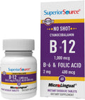 Superior Source Vitamina B12 Cianocobalamina 1000 mcg, B6, Ácido Fólico 400 mcg Sin Inyecciones - 60 Comprimidos Sublinguales