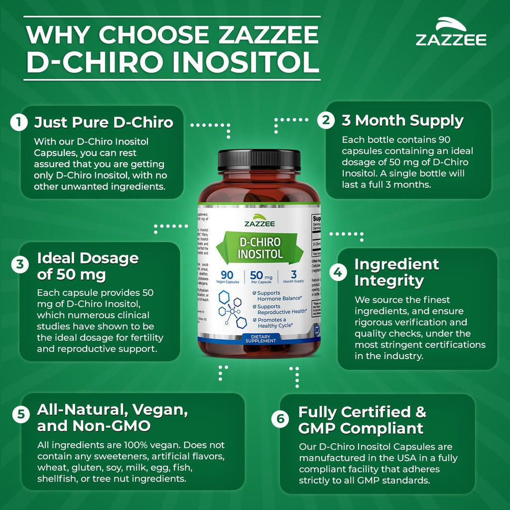 Zazzee D-Chiro-Inositol 50 mg, 90 Cápsulas Veganas