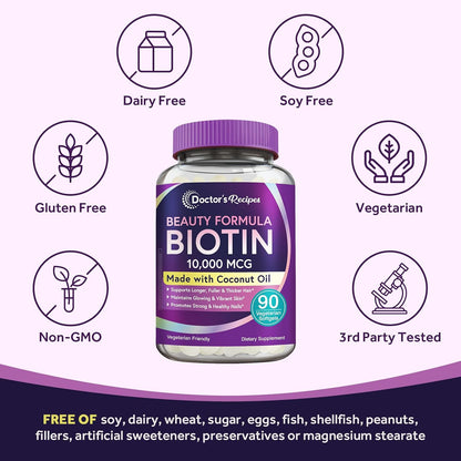 Doctor's Recipes Biotin 10,000 mcg con – Metabolismo energético: La biotina contribuye al metabolismo energético – Image 6