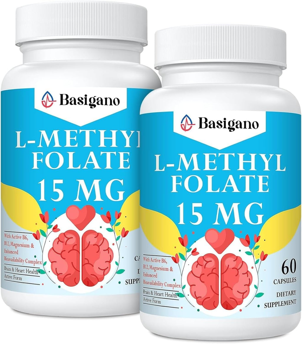 L-Metilfolato 15mg (5-MTHF) - Ácido Fólico Activo Enriquecido con Vitaminas B6 y B12 - 60 Cápsulas Vegetales - No GMO, Sin Gluten
