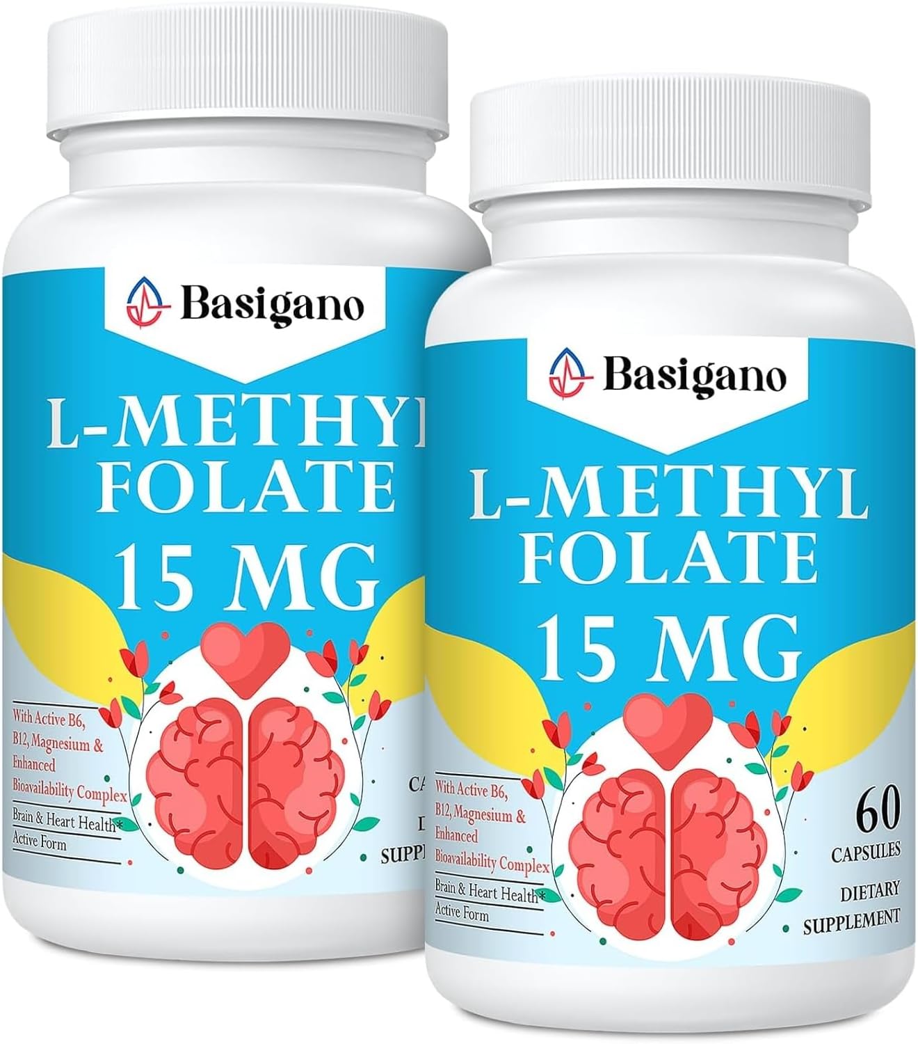 L-Metilfolato 15mg (5-MTHF) - Ácido Fólico Activo Enriquecido con Vitaminas B6 y B12 - 60 Cápsulas Vegetales - No GMO, Sin Gluten