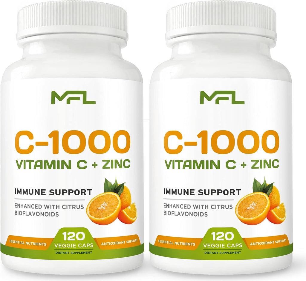 MUSCLE FOOD LABS Vitamina C + Zinc, 1000 mg Vitamina C, 25 mg Zinc, 25 mg Bioflavonoides Cítricos, 240 Cápsulas Vegetales (2 Pack)