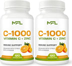 MUSCLE FOOD LABS Vitamina C + Zinc, 1000 mg Vitamina C, 25 mg Zinc, 25 mg Bioflavonoides Cítricos, 240 Cápsulas Vegetales (2 Pack)