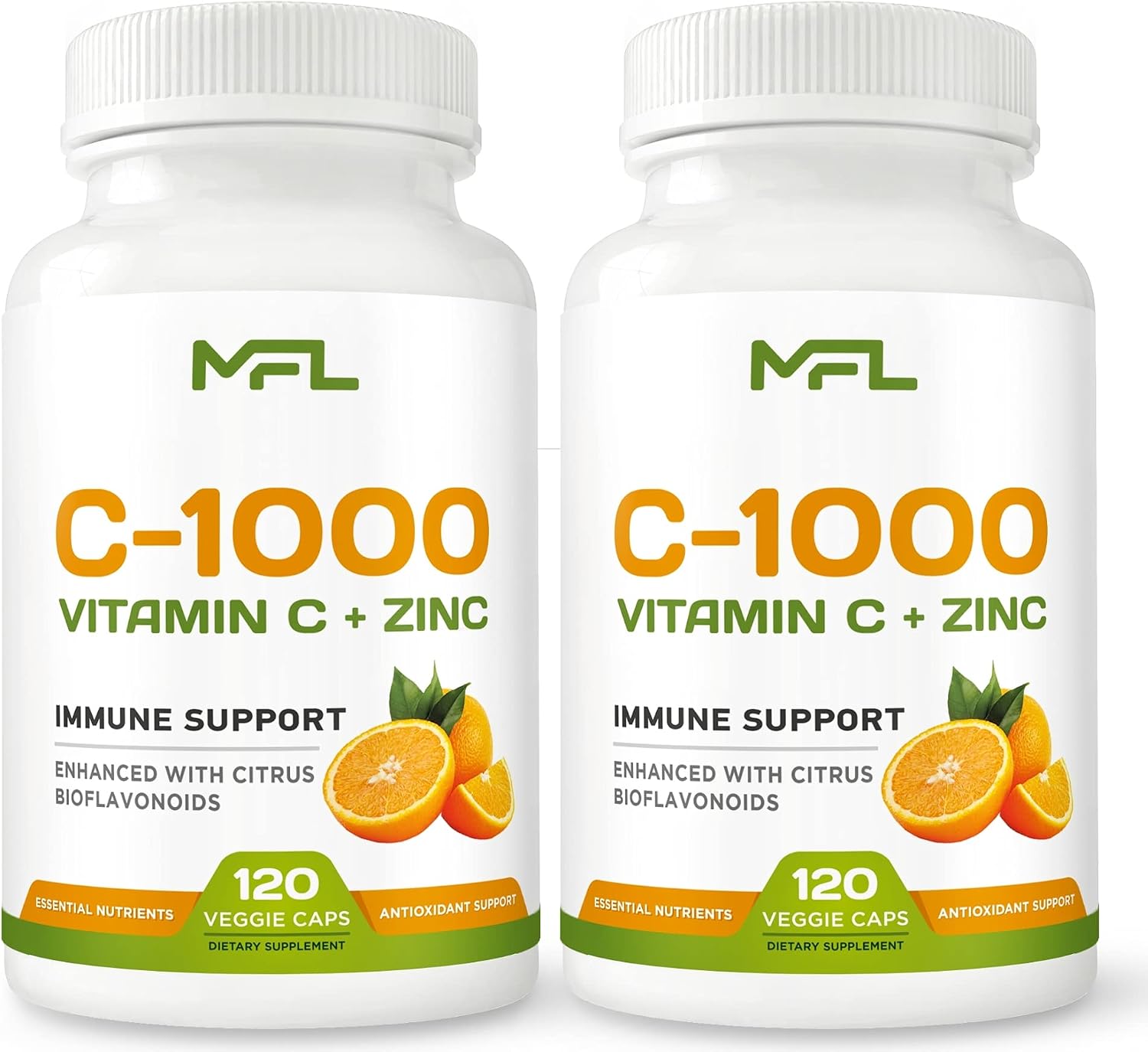 MUSCLE FOOD LABS Vitamina C + Zinc, 1000 mg Vitamina C, 25 mg Zinc, 25 mg Bioflavonoides Cítricos, 240 Cápsulas Vegetales (2 Pack)