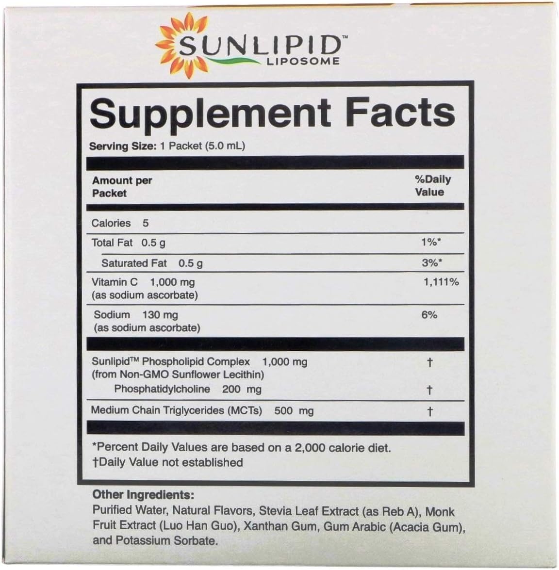 SunLipid Liposomal Vitamin C with MCT Oil, 30 Packets, 0.17 fl oz (5 ml) Each