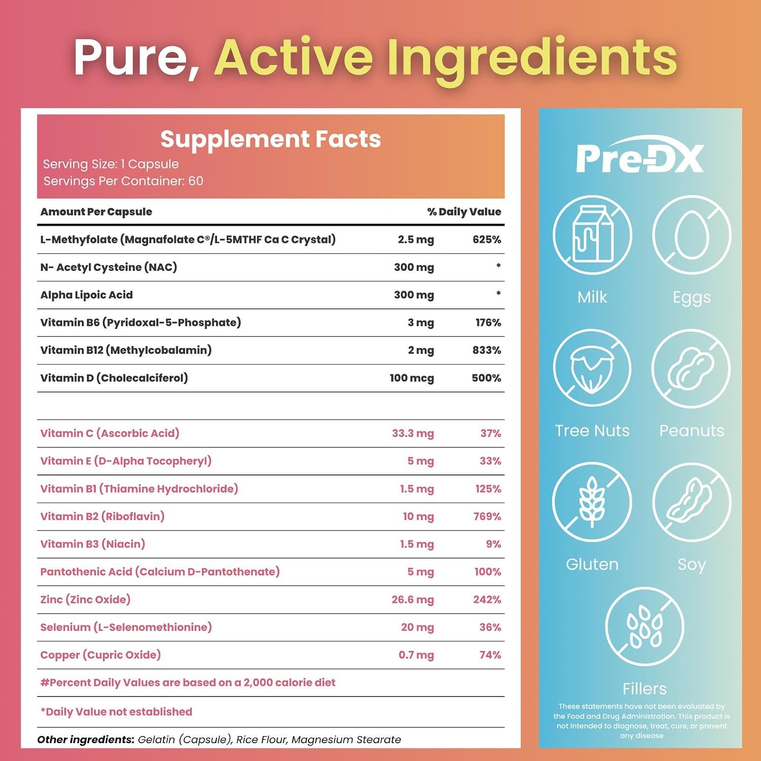 Pre-DX Nerve Support - Multivitamínico Avanzado con L-Metilfolato y Complejo B - 60 Cápsulas