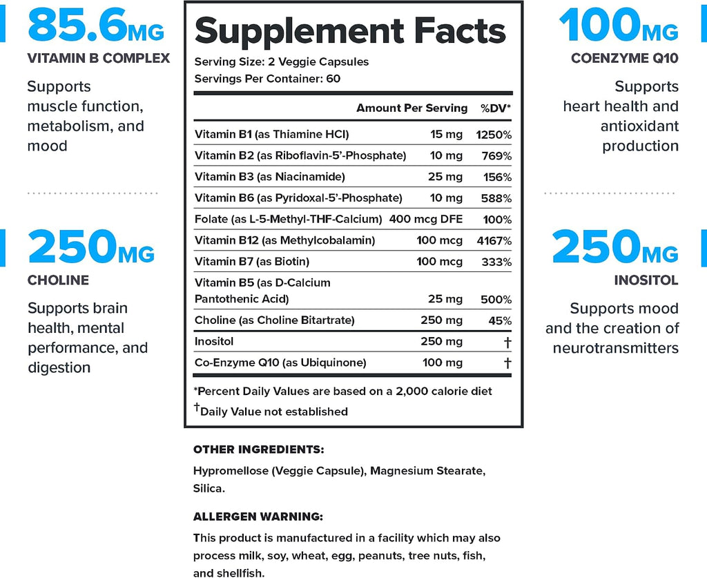 LEGION Vitamin B-Complex (120 Cápsulas) - Complejo de Vitaminas B con Colina e Inositol - Vegano