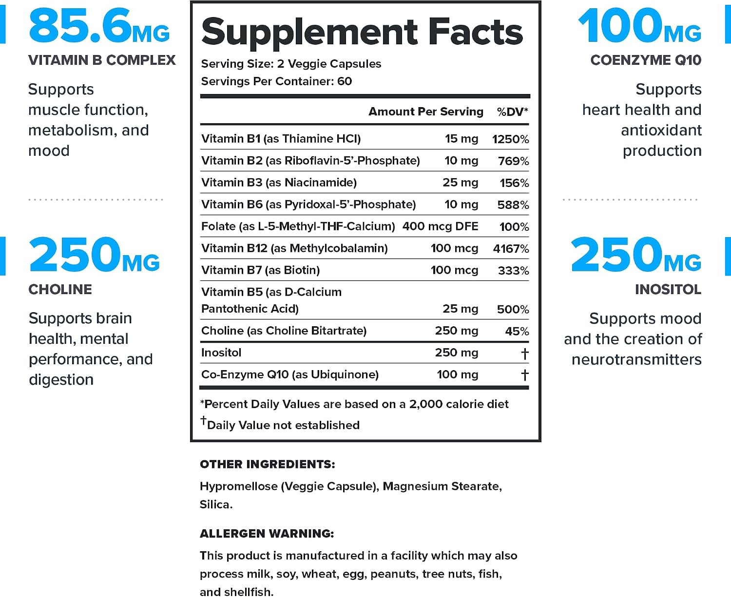 LEGION Vitamin B-Complex (120 Cápsulas) - Complejo de Vitaminas B con Colina e Inositol - Vegano