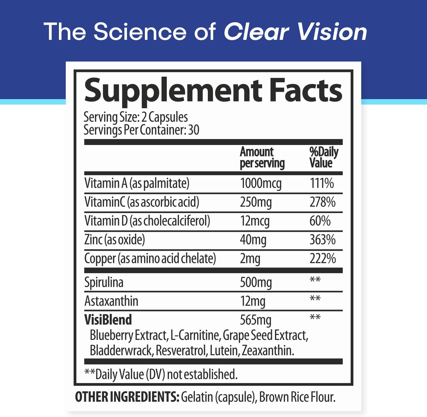 VisiUltra Suplemento para la salud ocular – 14 nutrientes esenciales para visión clara, protección contra luz azul y bienestar ocular. 60 cápsulas.