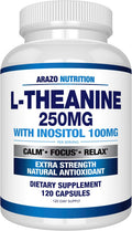 Arazo Nutrition L-Theanina 250mg (Extra Strength) con Inositol 100mg, 120 Cápsulas Vegetarianas