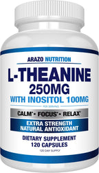 Arazo Nutrition L-Theanina 250mg (Extra Strength) con Inositol 100mg, 120 Cápsulas Vegetarianas