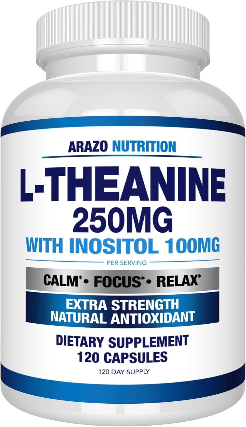 Arazo Nutrition L-Theanina 250mg (Extra Strength) con Inositol 100mg, 120 Cápsulas Vegetarianas