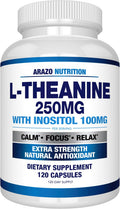 Arazo Nutrition L-Teanina 250mg con Inositol 100mg, 120 Cápsulas Vegetarianas
