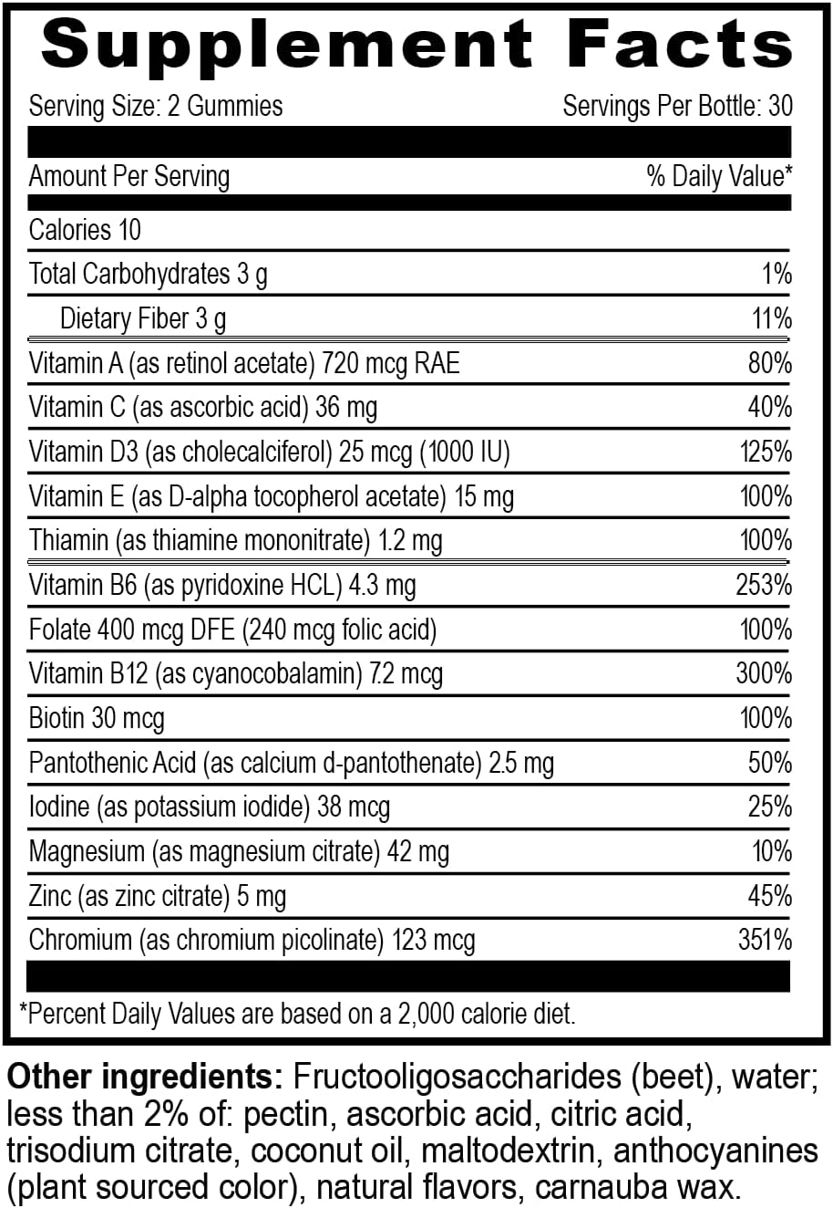 YUM-V'S Multivitamin Zero Gummies - Gomitas Multivitamínicas Sin Azúcar con Sabor a Frambuesa Natural, 60 Gomitas