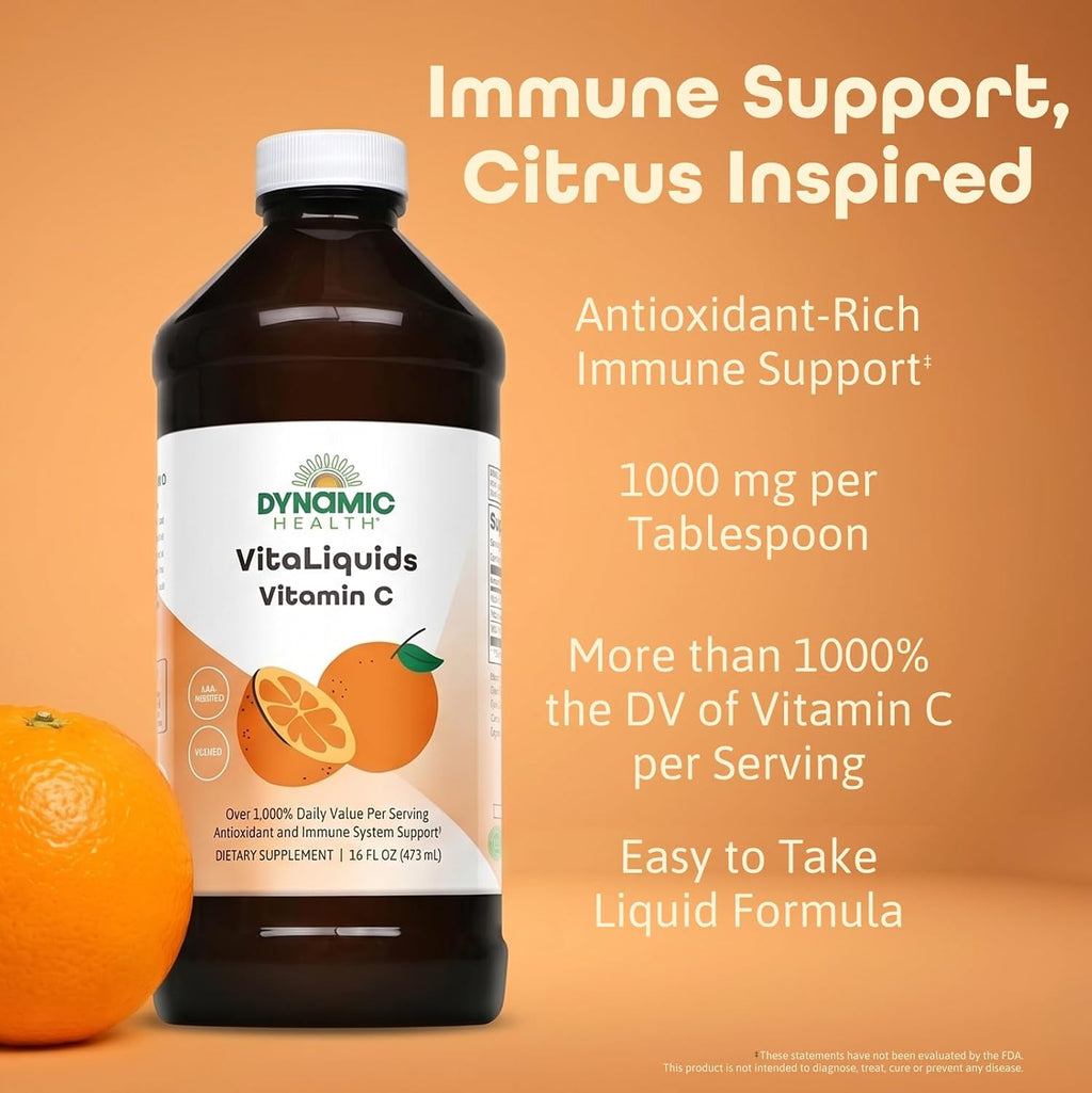 Dynamic Health VitaLiquids Vitamina C 1000 mg - Líquido con rosa mosqueta y bioflavonoides cítricos, 473 ml