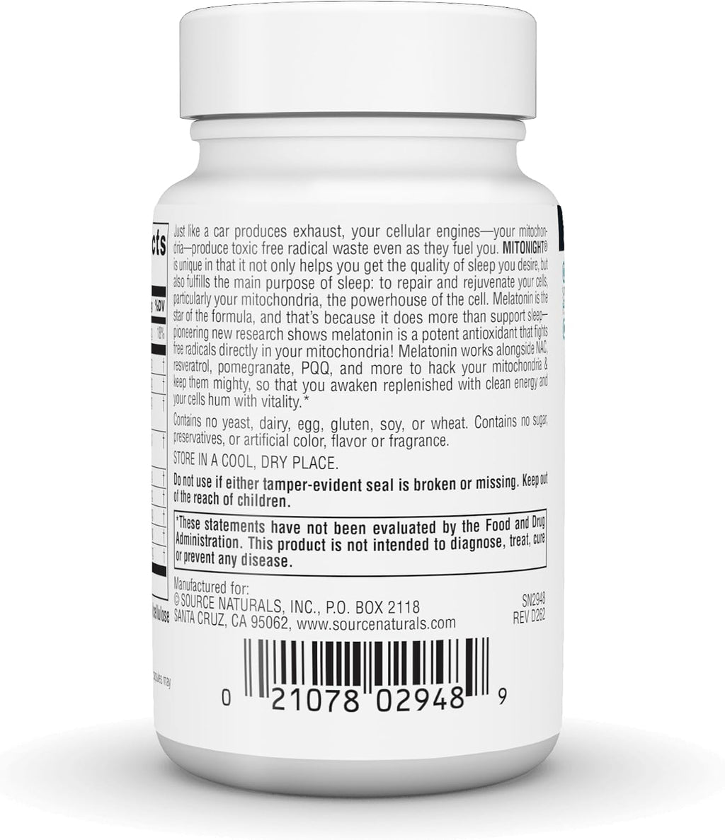 Source Naturals MitoNight® con Melatonina – Cuidado Nocturno para la Reparación Mitocondrial (30 Cápsulas)