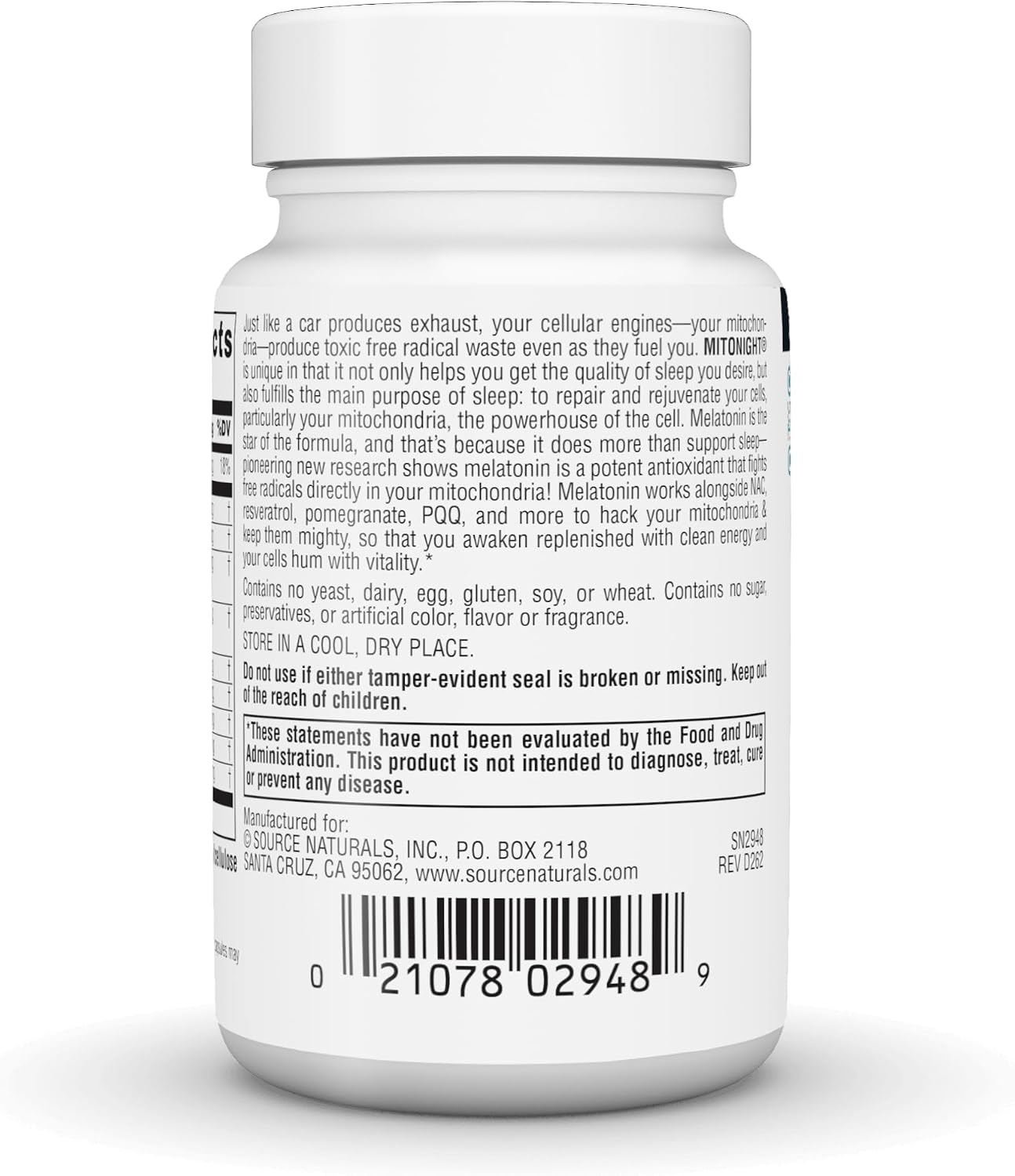 Source Naturals MitoNight® con Melatonina – Cuidado Nocturno para la Reparación Mitocondrial (30 Cápsulas)